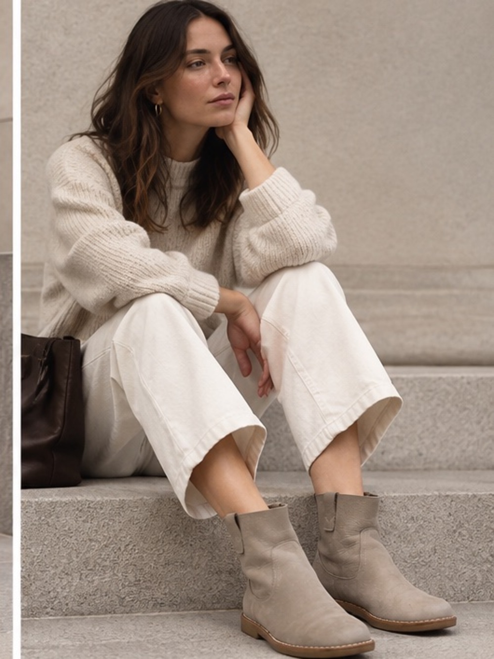 Roots Canada Leather Short Pull-On Ankle Boots Taupe Grey 8